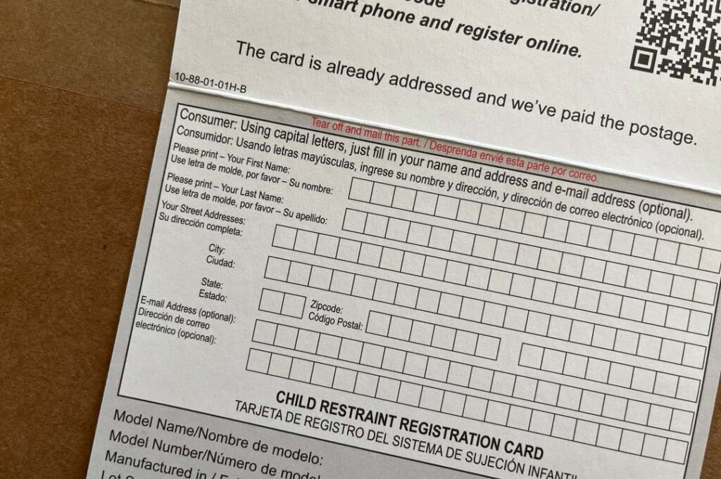 car seat registration card