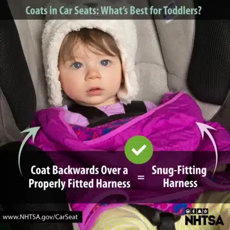 NHTSA winter coat in car seat, wear backwards