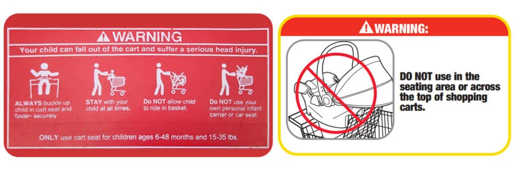 shopping cart car seat warning